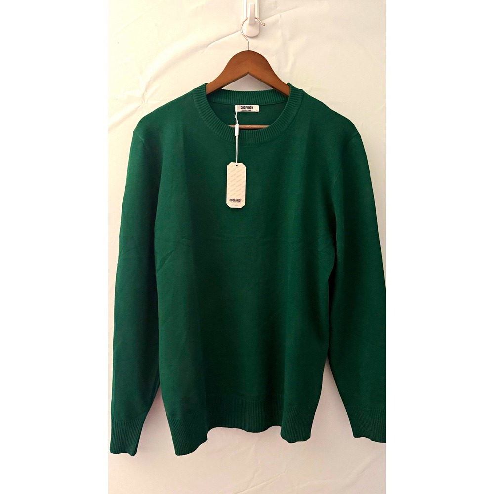 COOFANDY Men's Polyester Knit Crewneck Pullover Sweater Ribbed Solid Green